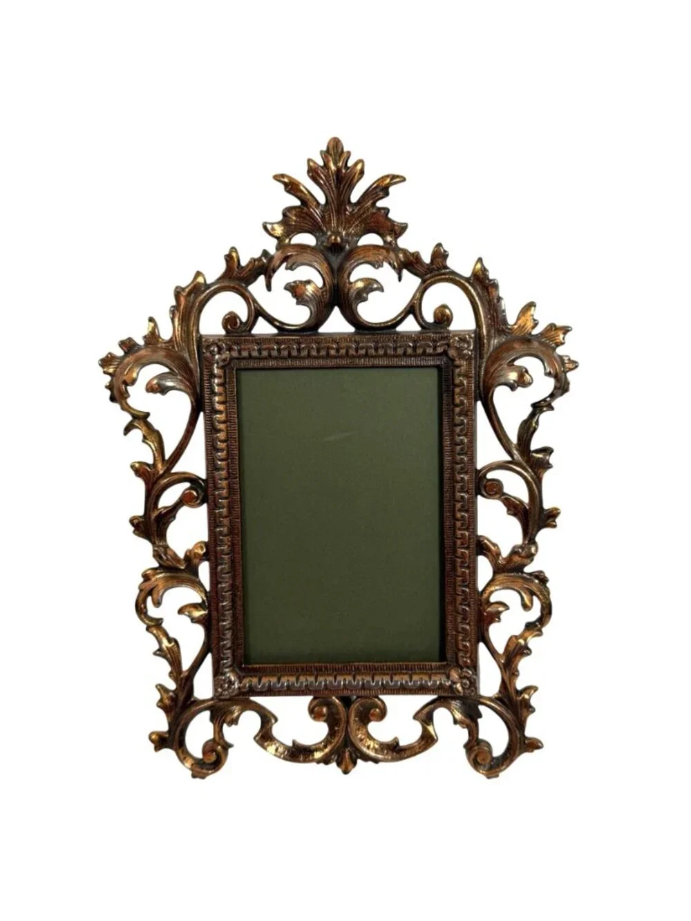 VTG Rococo Ornate Copper Tone Cast Metal Picture Frame Easel Back 4x6 Stamped